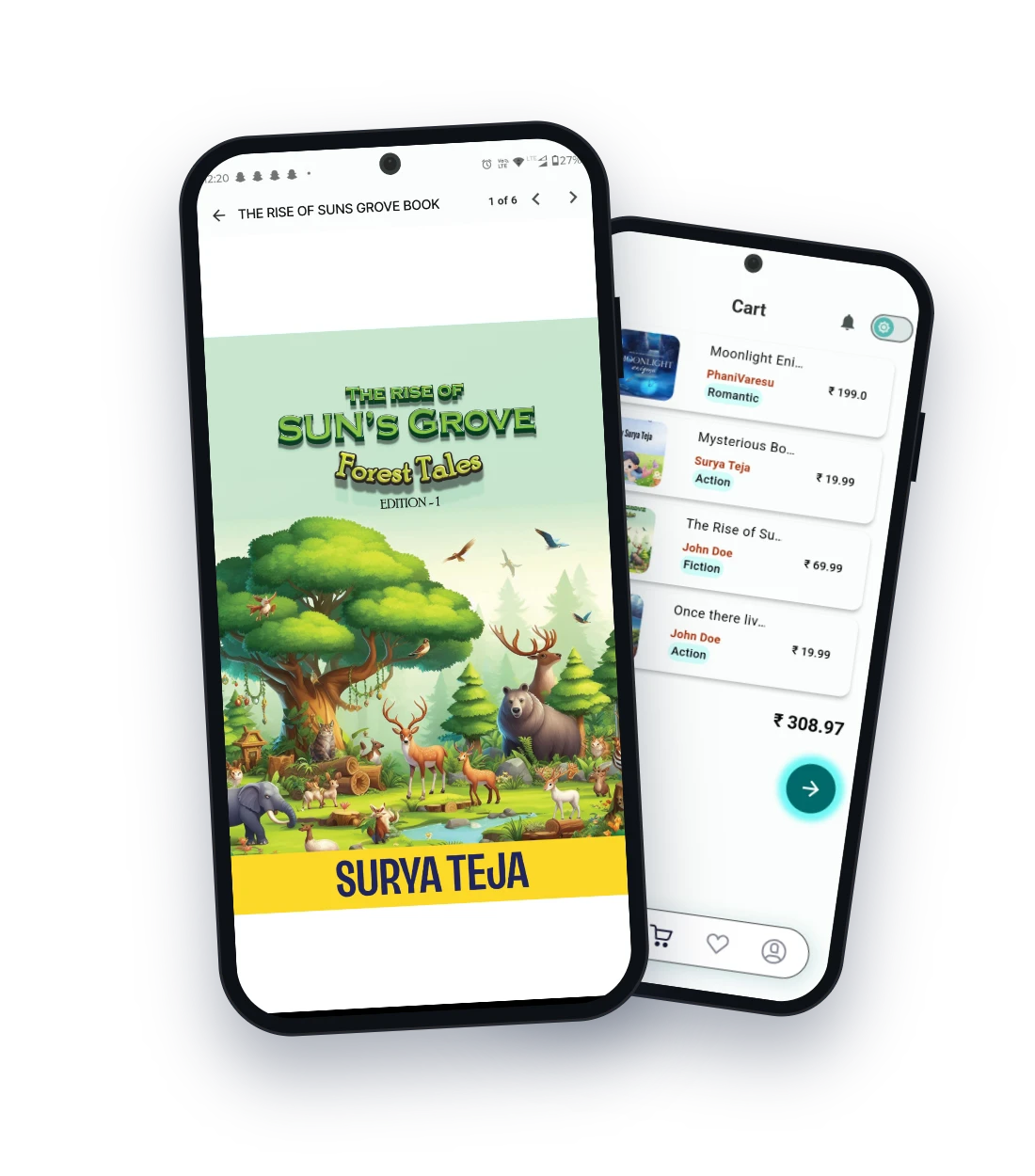 Reading an eBook and the in-app cart in the Pen A Story app